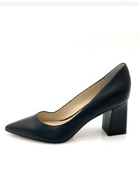 Marc Fisher LTD Zala Black Leather Block Heel Pointed Toe Pumps Size 7